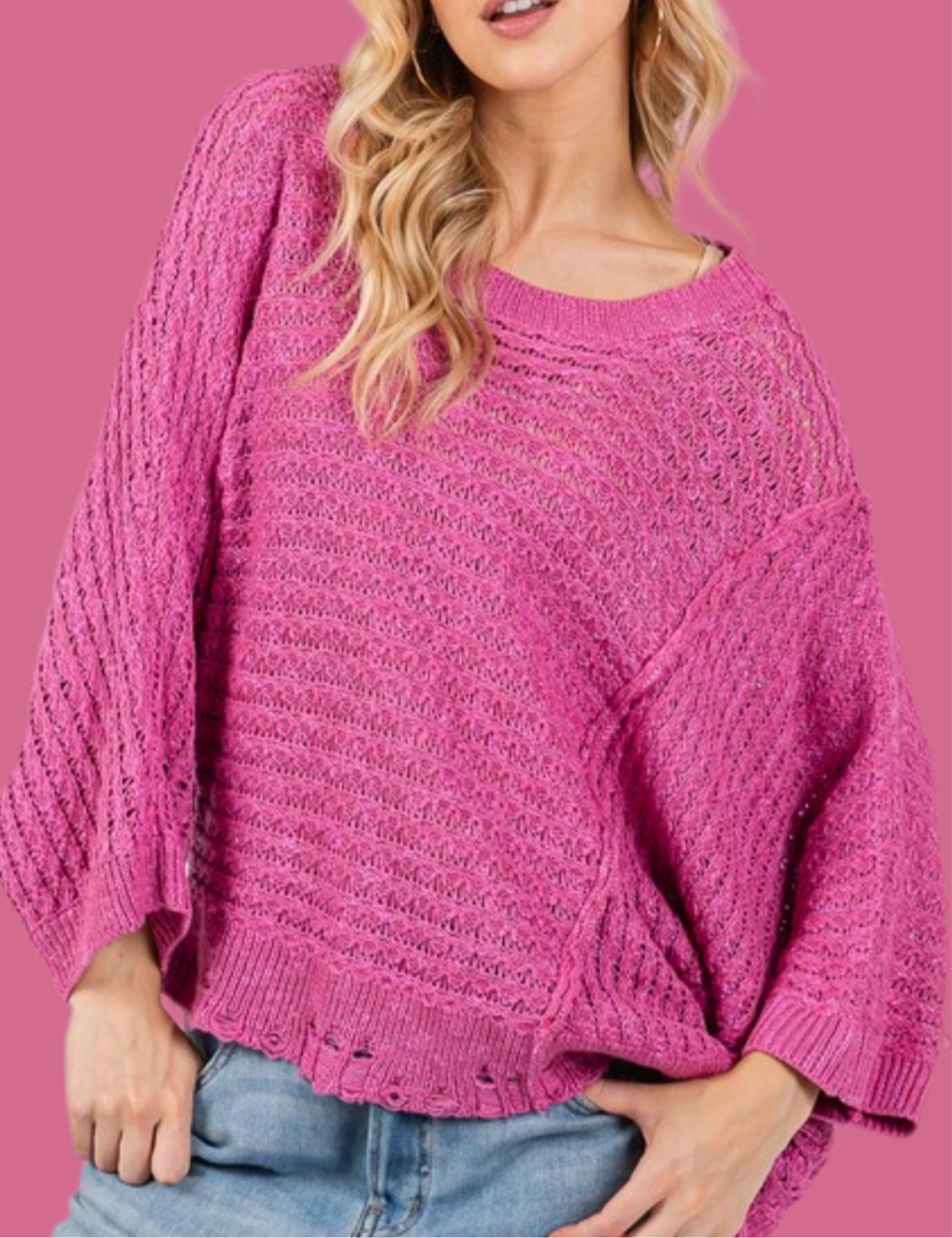 Magenta Distressed Sweater