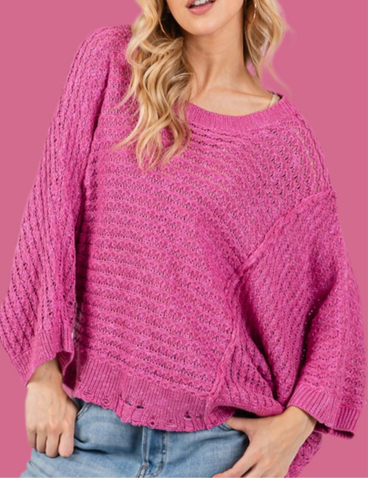 Magenta Distressed Sweater