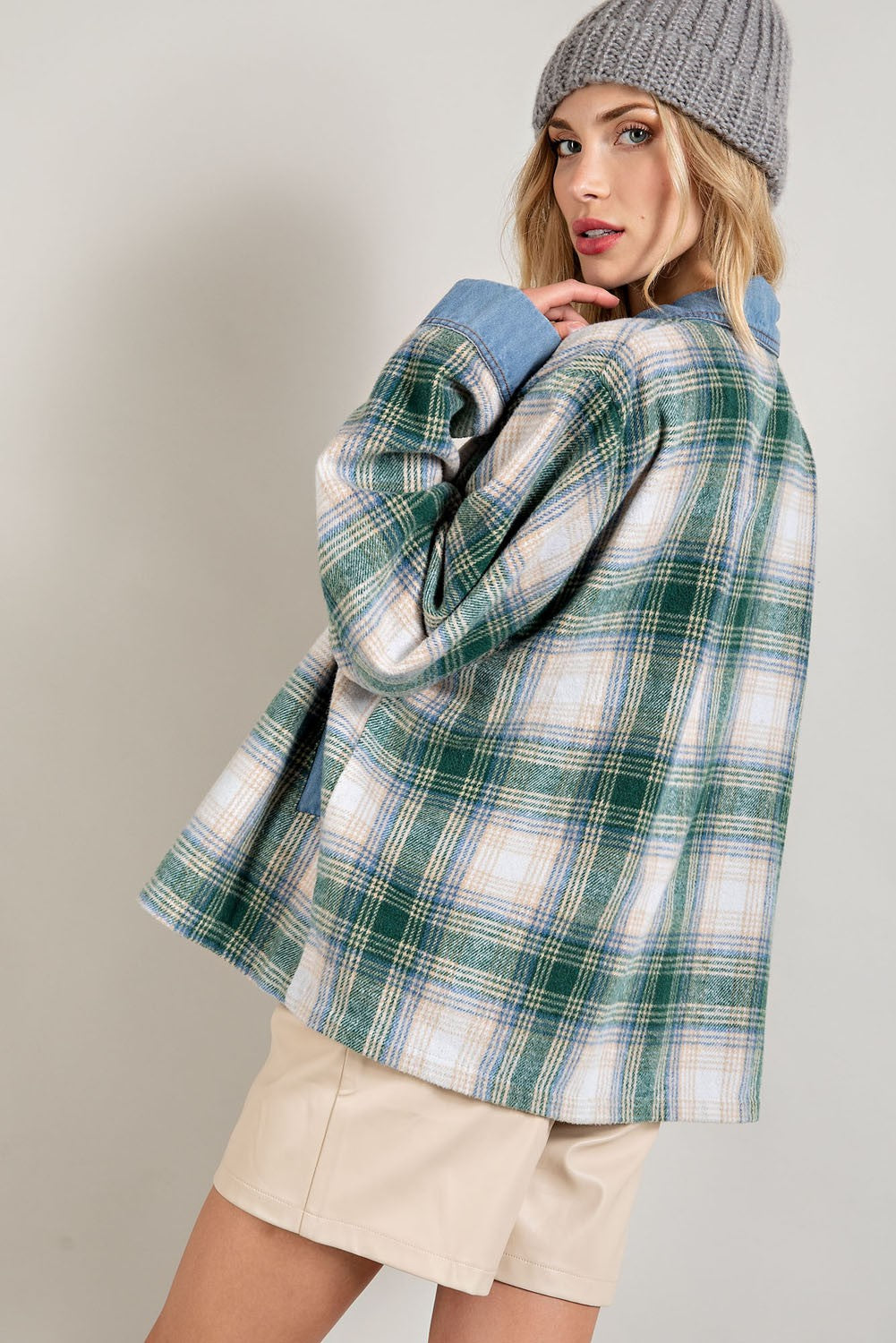 Hunter Green + Denim Plaid Shacket