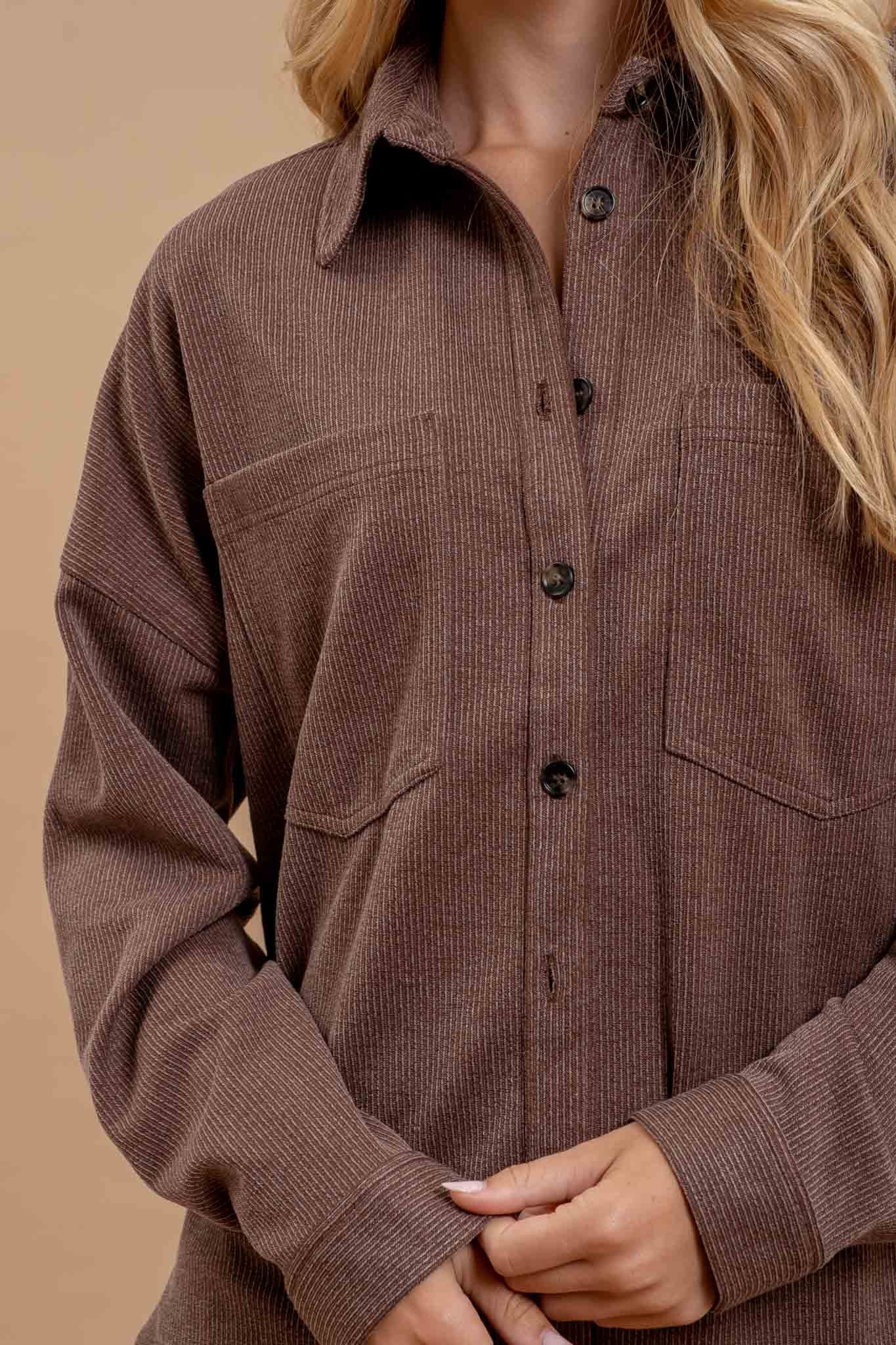 Brown Pinstripe Shacket