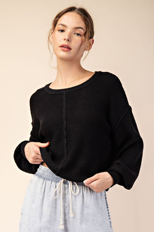 Black Textured Long Sleeve Top- 1 L left