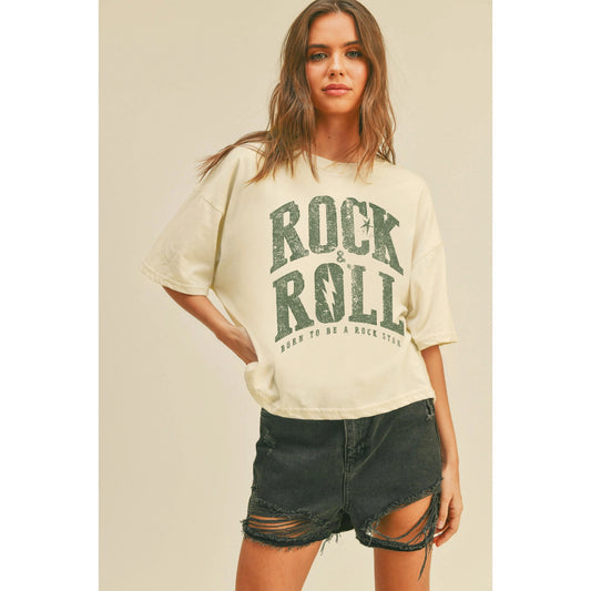 Vintage White Rock & Roll Graphic Tee