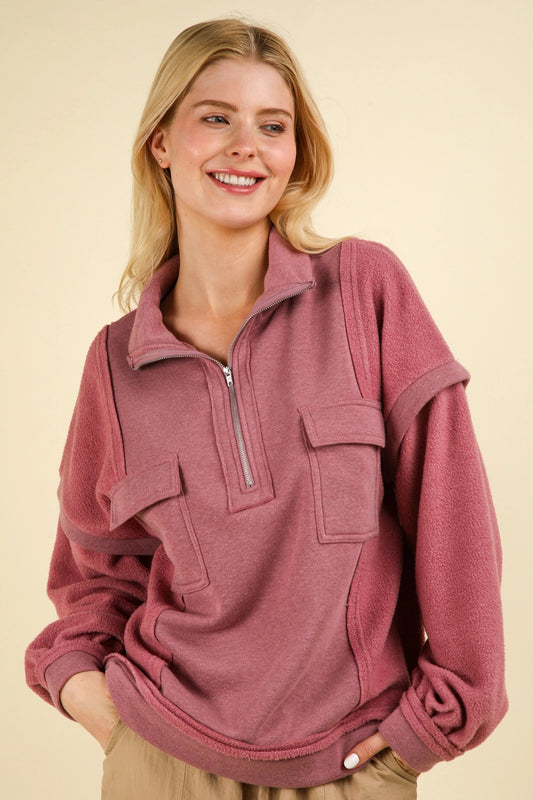 Mauve Half Zip Pullover