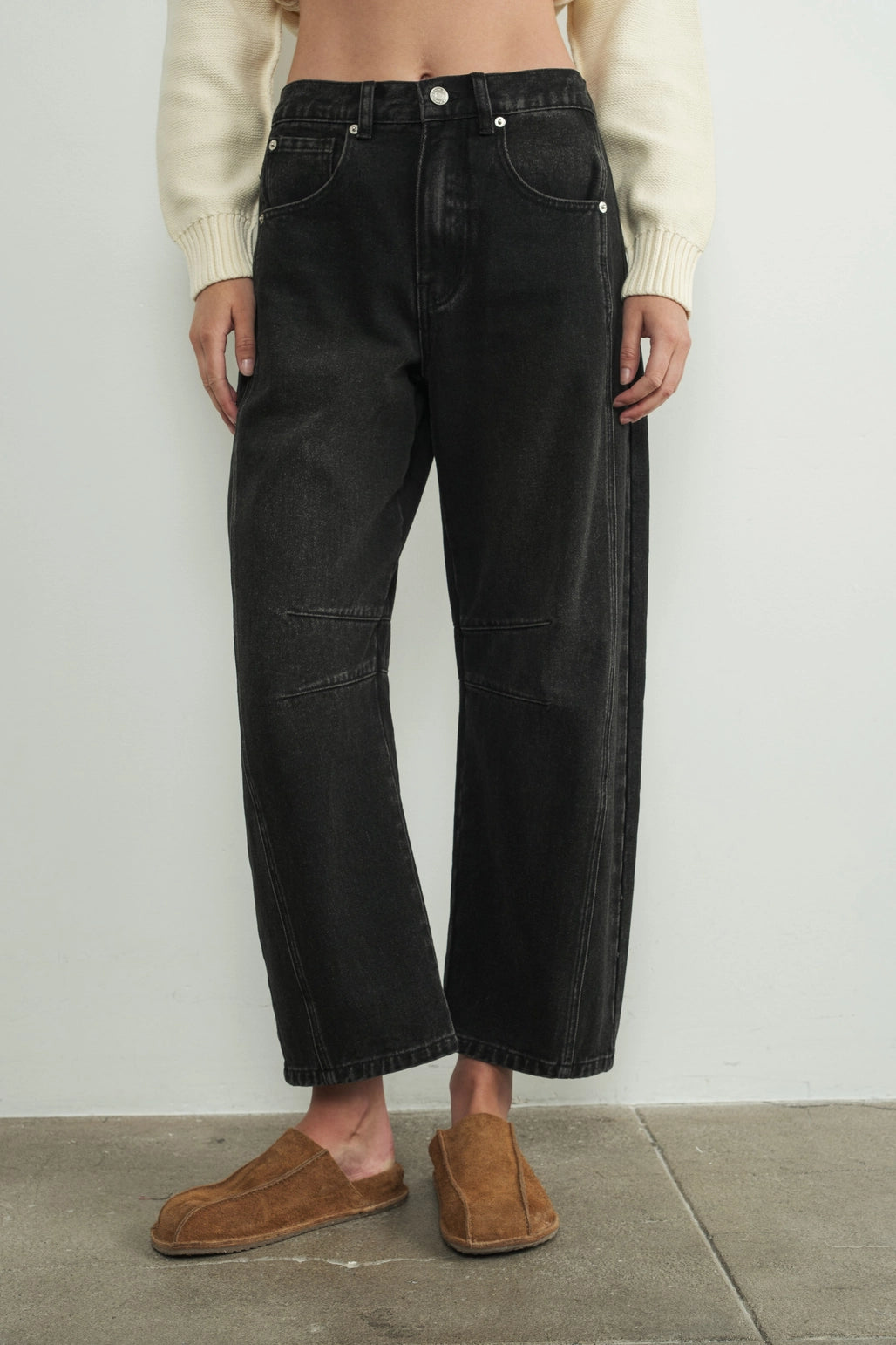 Black Denim Barrel Jeans