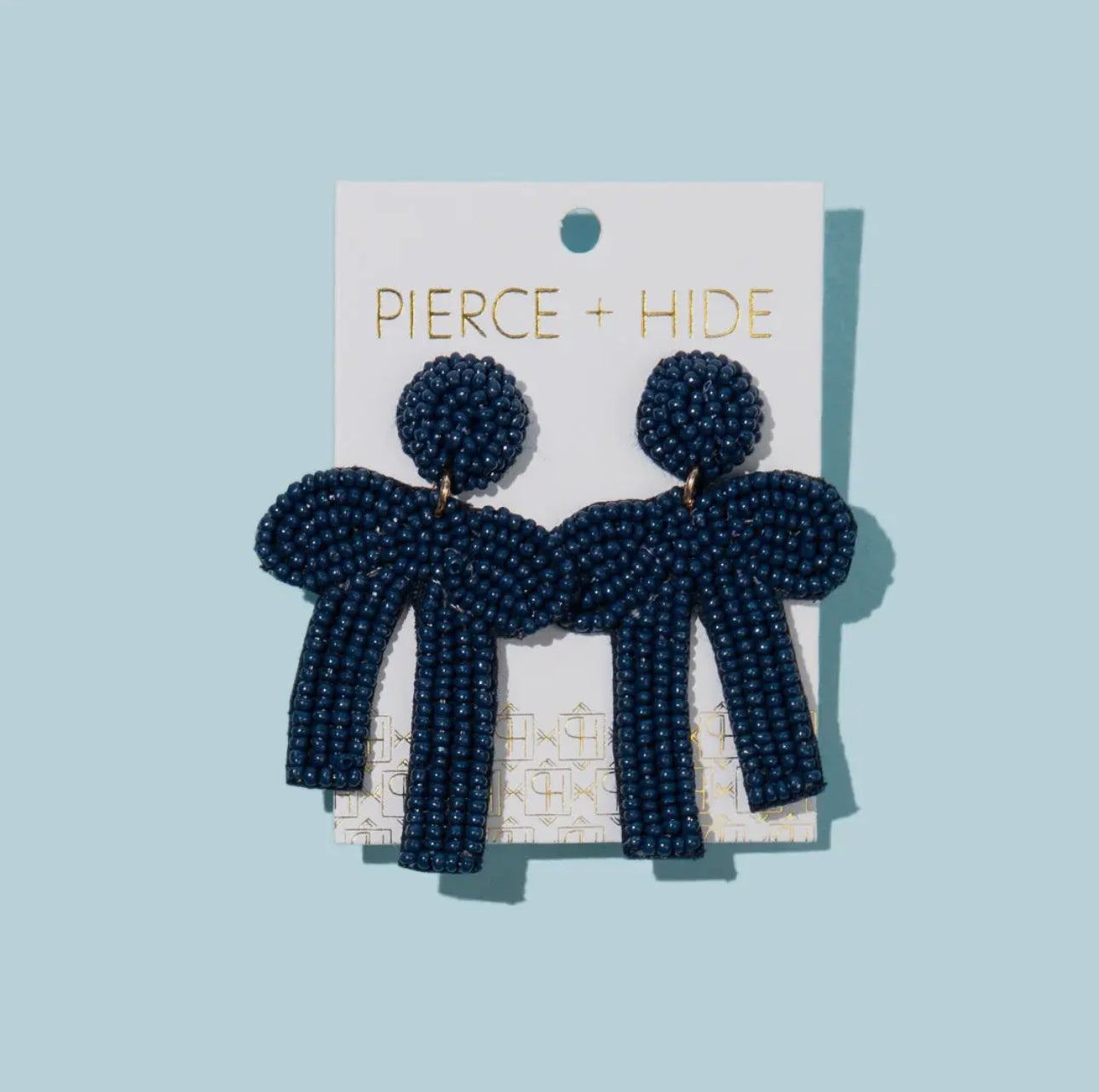 Navy Beaded Bow Earrings