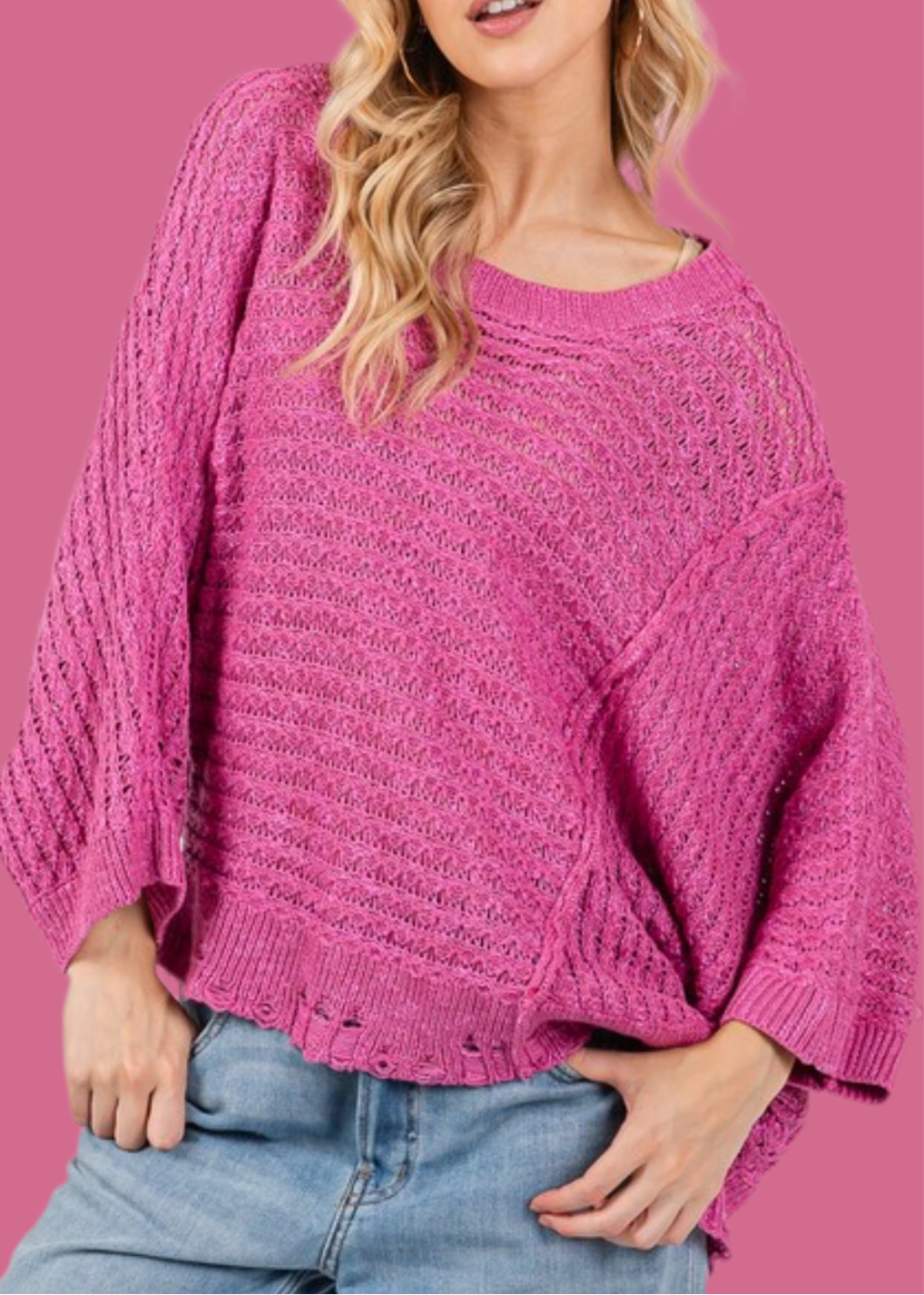 Magenta Distressed Sweater