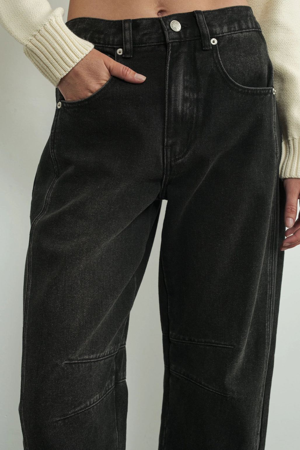 Black Denim Barrel Jeans