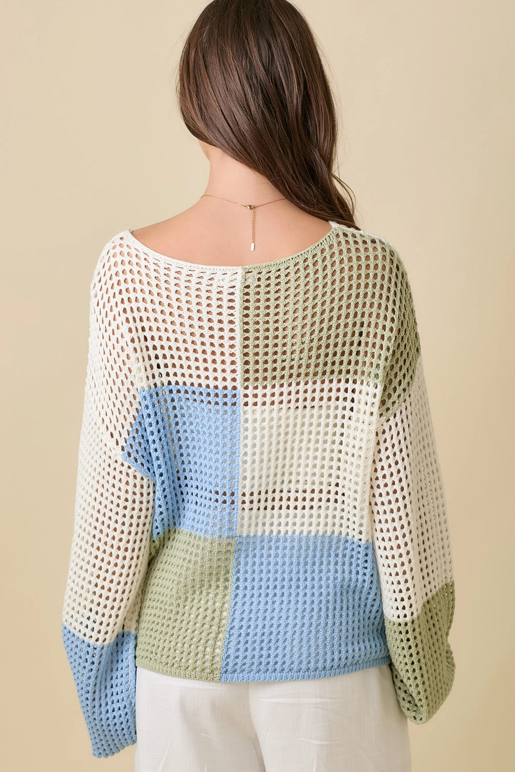 Colorblock Crochet Knit Sweater