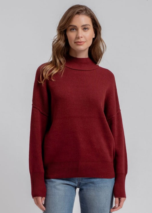 Burgundy Mock Neck Ribbed Sweater- 3 M LEFT