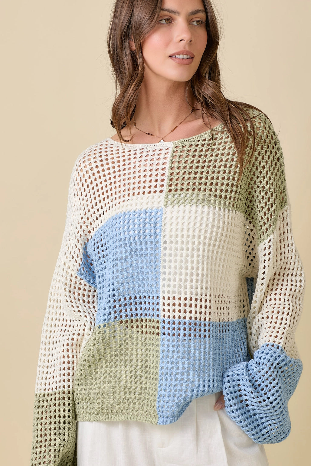 Colorblock Crochet Knit Sweater