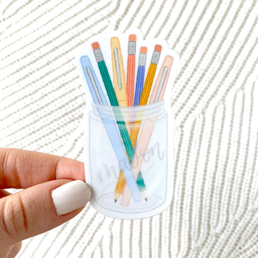 Pens and Pencils Mason Jar Sticker